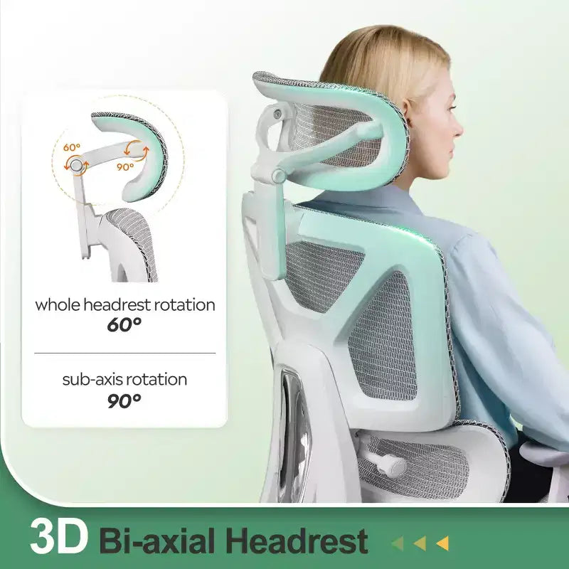 Chaise de bureau ergonomique en maille GALAXHERO, chaise pivotante inclinable à dossier haut et robuste, chaise de maison avec support lombaire, vérin à gaz SGS classe 4, blanc