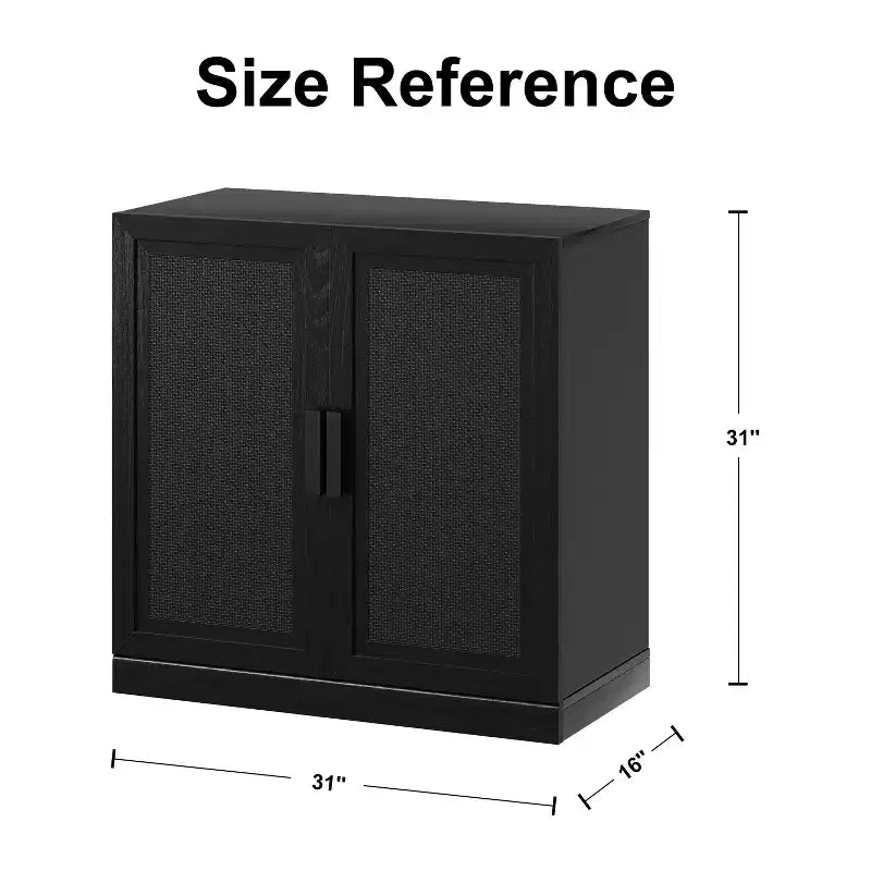 1 meuble de rangement en grain de bois noir (porte en osier), meuble de rangement décoratif