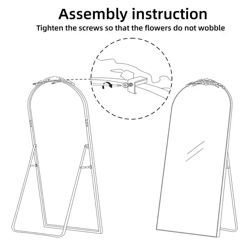 MAYEERTY Miroir pleine longueur avec support, cadre en aluminium à bord fin, à angle droit, arqué, noir, 64,17x21,26x0,79 pouces