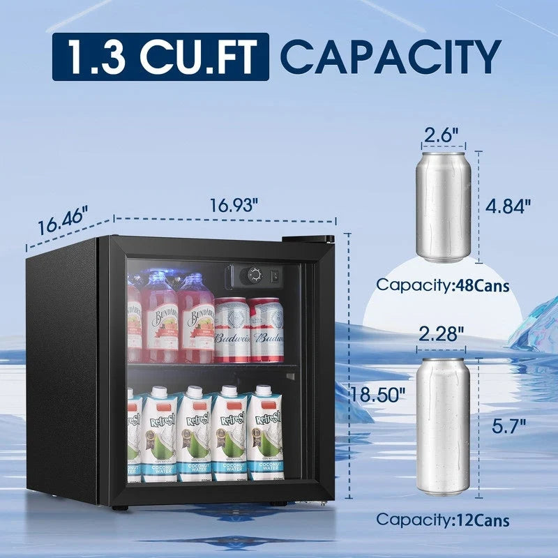 Mini-réfrigérateur de 36,8 litres pour boissons - 48 canettes, 12 bouteilles, porte vitrée, commande par molette