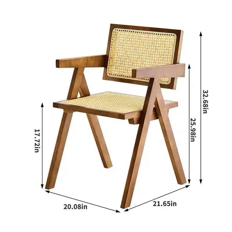 Lot de 2 chaises de salle à manger Okak en bois massif, chaises de salle à manger avec dossier en rotin et accoudoirs, chaises d'appoint de cuisine simples pour table de salon