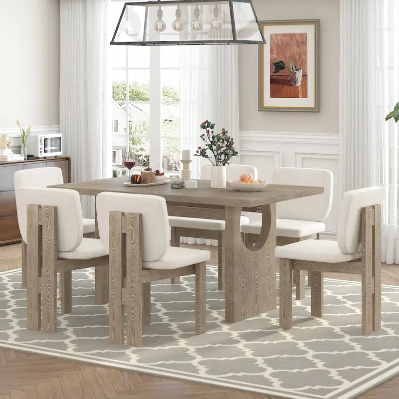 Ensemble de salle à manger transitionnel 7 pièces en bois avec table rectangulaire et 6 chaises