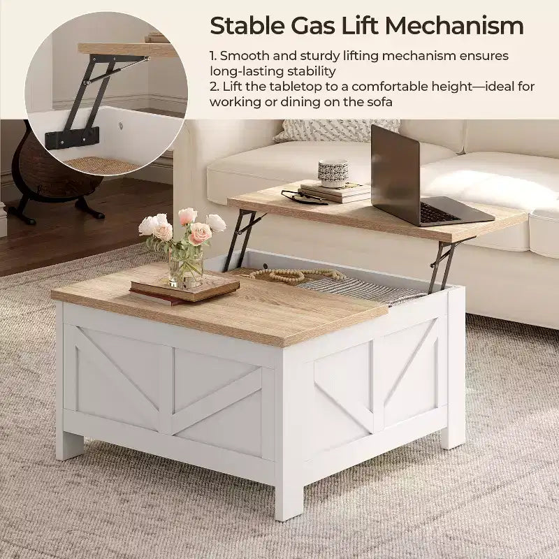 Table basse relevable en bois Yaheetech avec compartiments cachés pour salon ou réception