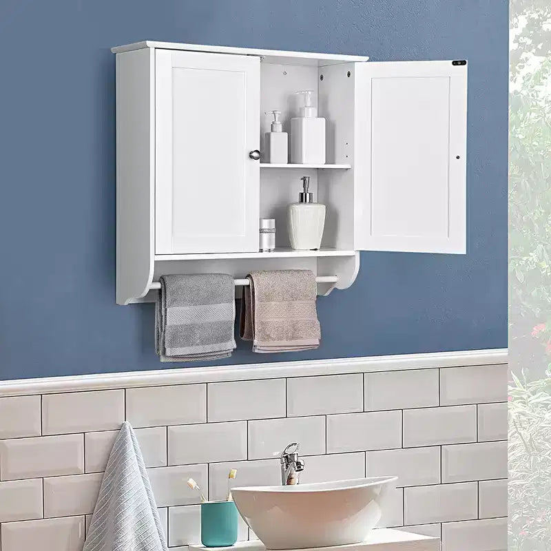 Armoire de salle de bain murale Costway avec barre porte-serviettes marron/gris
