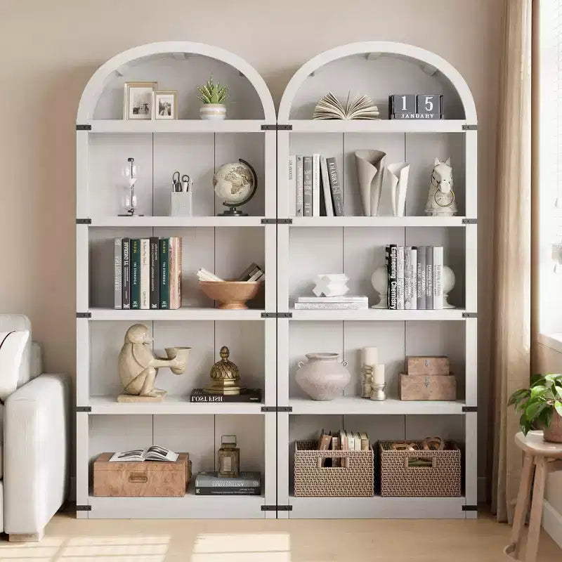 GustoWave Bibliothèque Haute de 181,96 cm, Étagère Murale Arched Style Ferme, Rangement d'Exposition, Étagères en Bois, Blanc/Gris