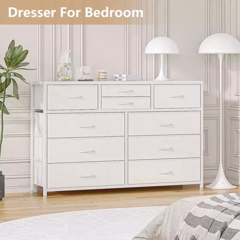 Commode à 10 tiroirs pour chambre, commode avec bacs en tissu, meuble TV pour téléviseurs jusqu'à 5 pouces, organisateur de rangement