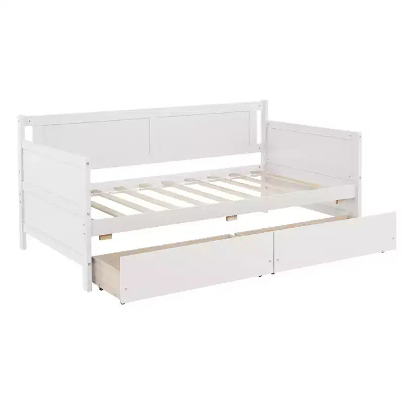 Lit de repos double avec deux tiroirs de rangement, Lit plateforme en bois avec rangement pour chambre à coucher