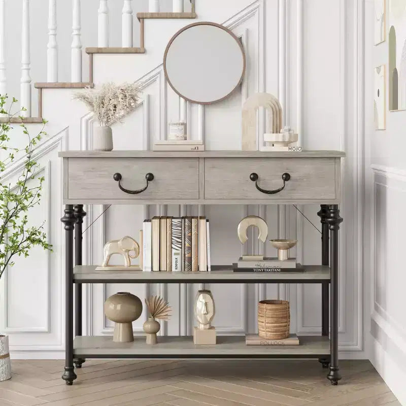 Console d'entrée, petite table d'entrée avec 2 tiroirs, table console étroite avec étagère de rangement pour salon