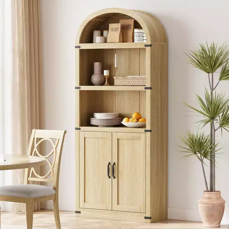 Bibliothèque avec portes Étagère cintrée 182 cm de haut Bibliothèque de style rustique avec étagères Bibliothèques en bois pour la maison, le bureau, le salon