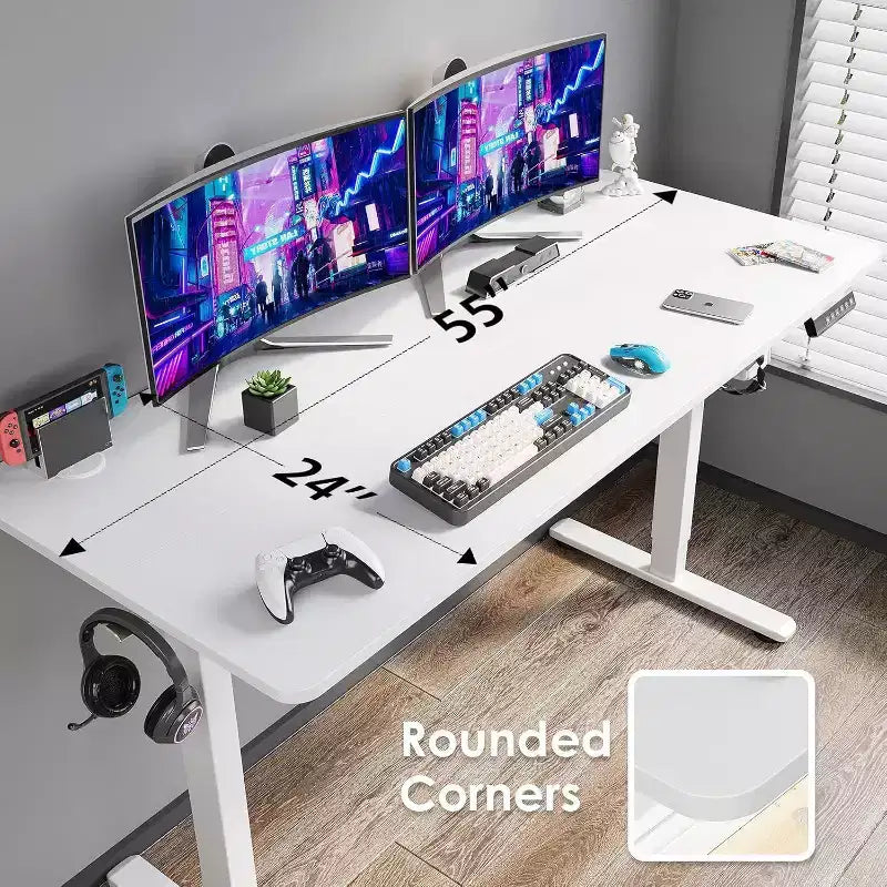 PexFix Bureau assis-debout électrique 140 x 60 cm, plateau blanc, réglable en hauteur, avec plateau fendu pour bureau à domicile