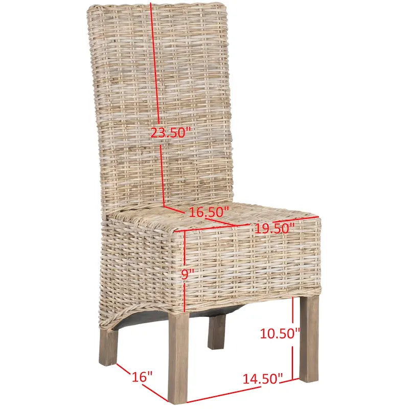 Lot de 2 chaises de salle à manger en osier naturel L 48 cm x P 56 cm x H 104 cm, style bohème côtier