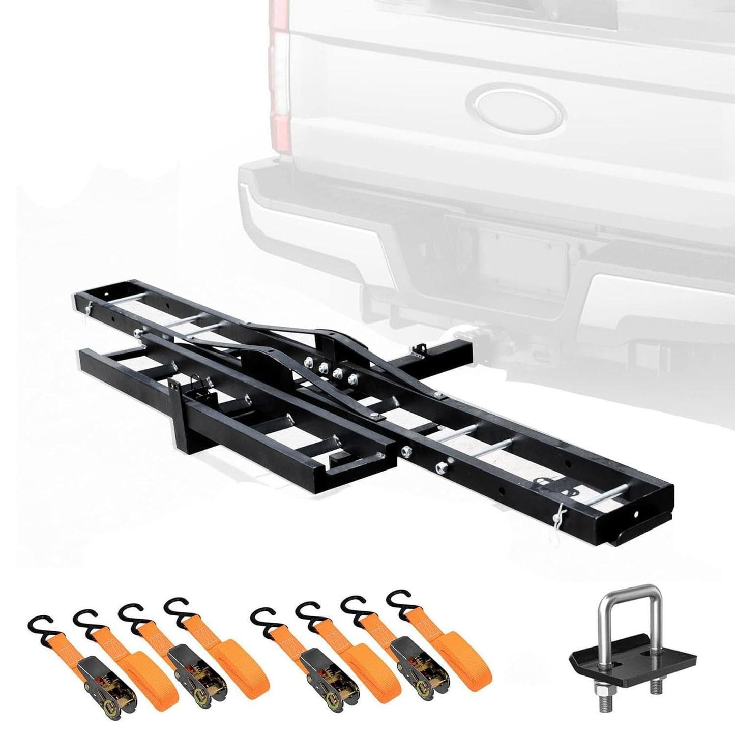 Porte-attelage de Moto, Support d'attelage de Moto, avec Rampe de Chargement, Sangles a Cliquet, Porte-Bagages de Moto Robuste - Charge Maximale 226