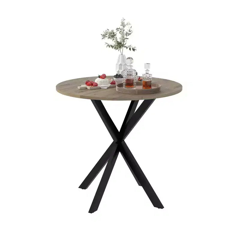 Table à manger ronde de 31,5 pouces, petite table de cuisine circulaire avec pieds en métal noir pour 2 à 4 personnes