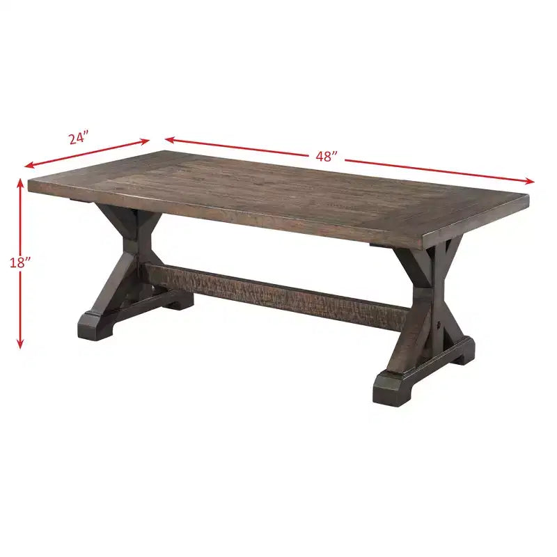 Table basse Flynn Trestle Noyer Marron - Picket House Furnishings : Table d'appoint rectangulaire rustique, finition vieillie