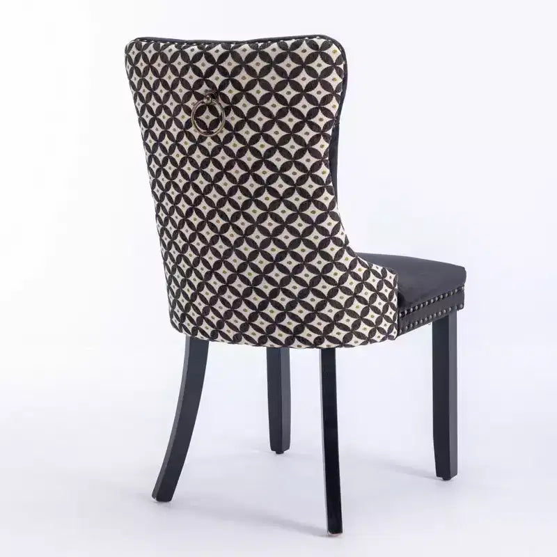 Lot de 2 chaises de salle à manger en velours noir classique, chaises de salle à manger contemporaines en bois massif capitonnées en velours avec pieds en bois cloutés
