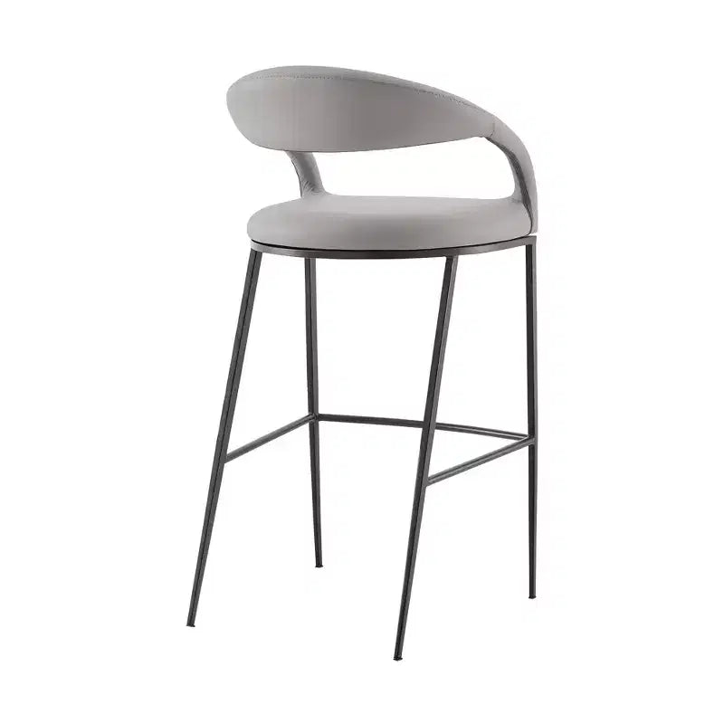HomeRoots Chaise de bar basse 30" en similicuir et fer gris clair et noir