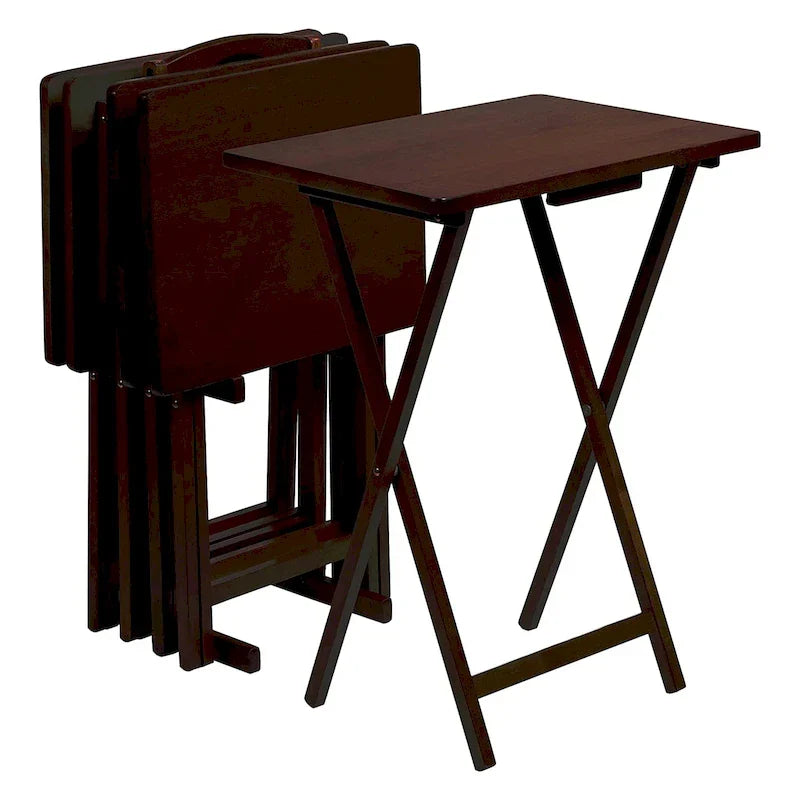 Tables de service pliantes pour télévision PJ Wood avec support de rangement compact, expresso, ensemble de 5 pièces - 36.38