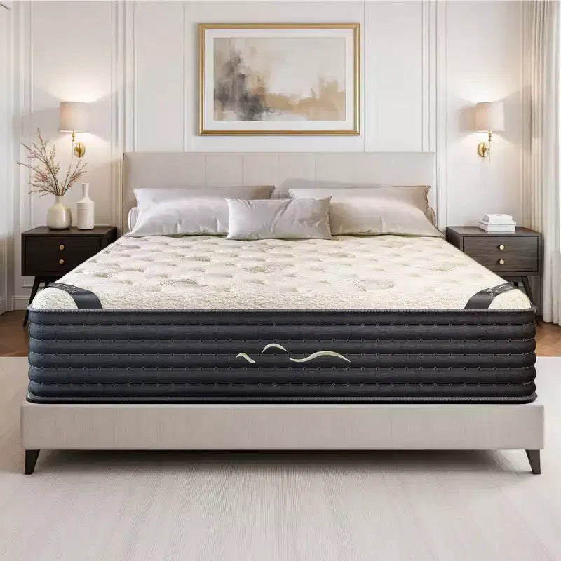 Matelas hybride Swedrea en mousse à mémoire de forme et laine cachemire de densité moyenne, blanc
