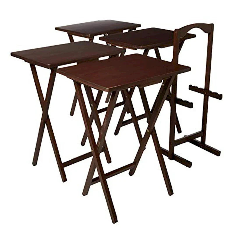 Tables de service pliantes pour télévision PJ Wood avec support de rangement compact, expresso, ensemble de 5 pièces - 36.38
