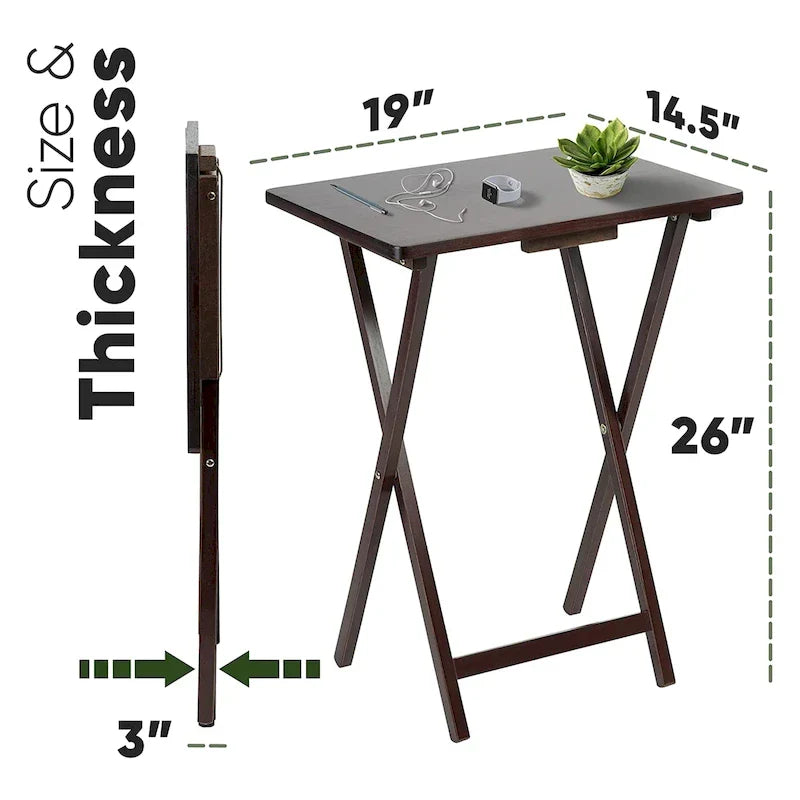 Tables de service pliantes pour télévision PJ Wood avec support de rangement compact, expresso, ensemble de 5 pièces - 36.38