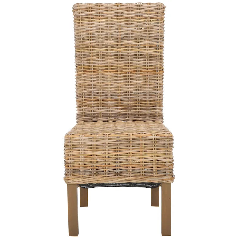 Lot de 2 chaises de salle à manger en osier naturel L 48 cm x P 56 cm x H 104 cm, style bohème côtier