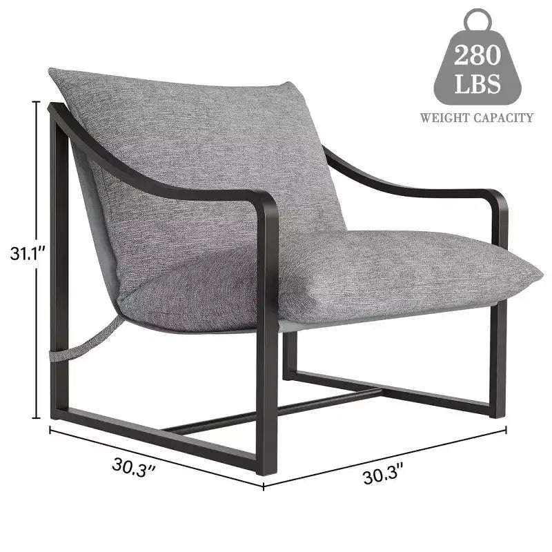 Fauteuil d'appoint Sling, 2 chaises de salon à structure métallique avec coussin amovible, fauteuil d'appoint pour cour, balcon, chambre