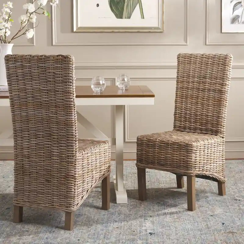 Lot de 2 chaises de salle à manger en osier naturel L 48 cm x P 56 cm x H 104 cm, style bohème côtier