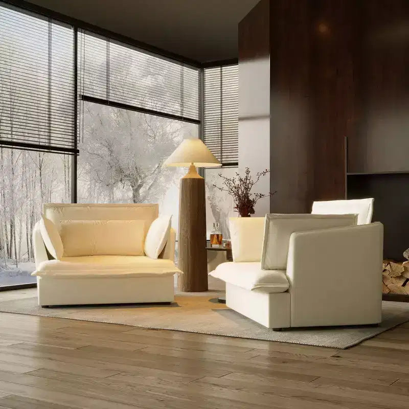 Fauteuil simple rembourré blanc Famapy, meuble de salon confortable avec coussins moelleux en coton