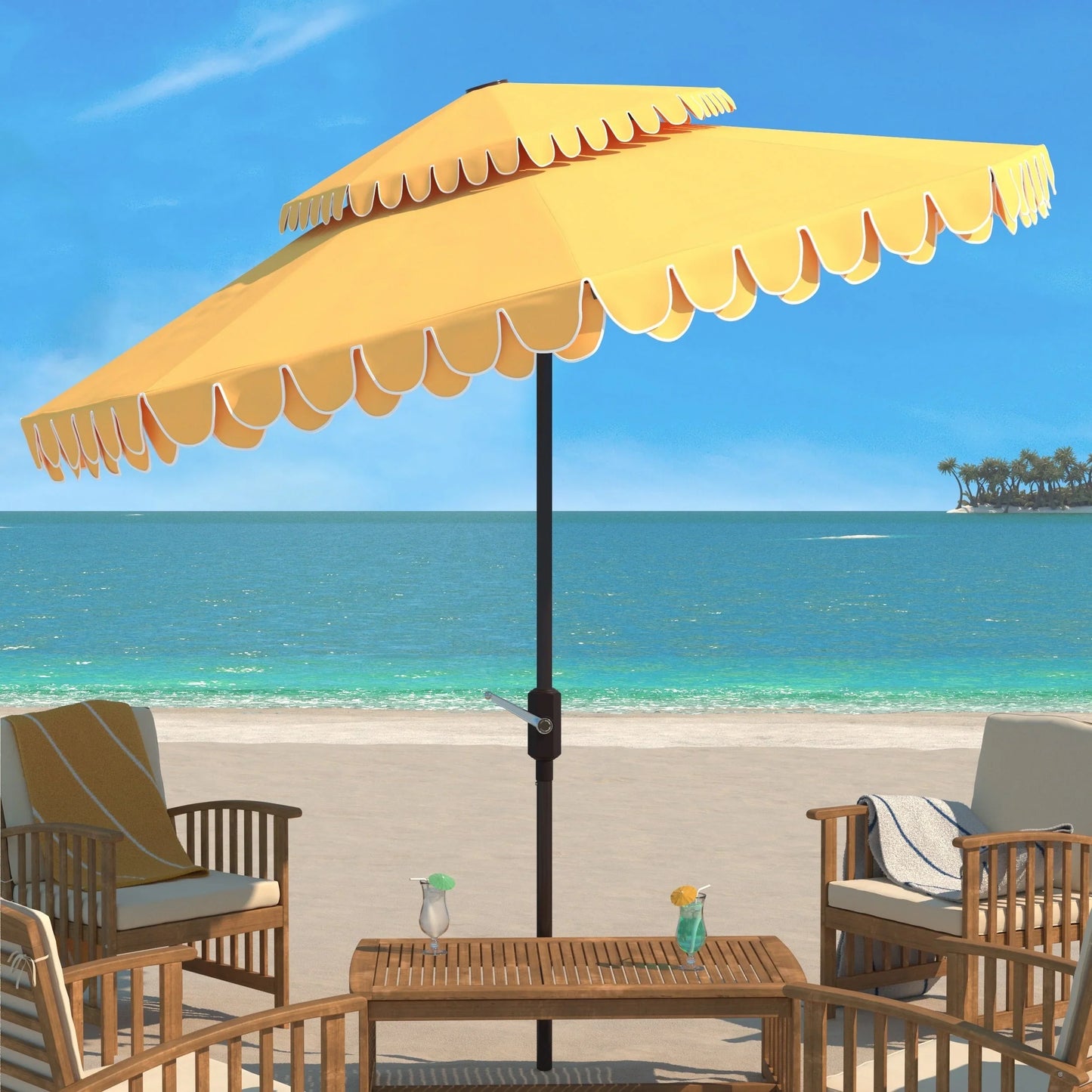 Parasol déporté double toit 274 cm avec cantonnière Kjerstin SAFAVIEH Outdoor