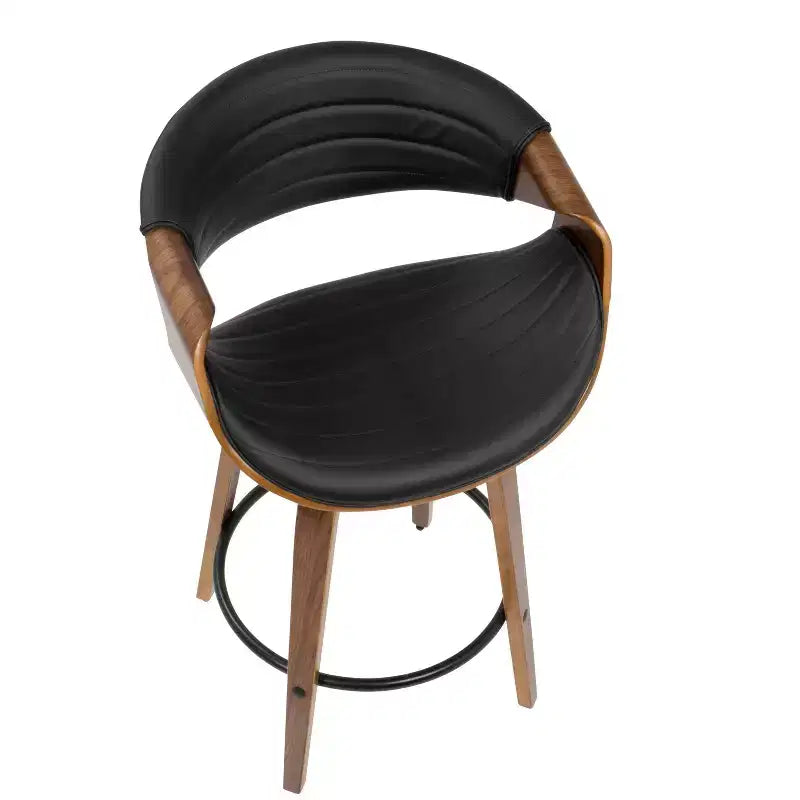 Lot de 2 tabourets de bar mi-hauts style Mid-Century Modern Symphony en similicuir noyer/noir - LumiSource : pivotant, structure en bois et métal, capacité de 113 kg