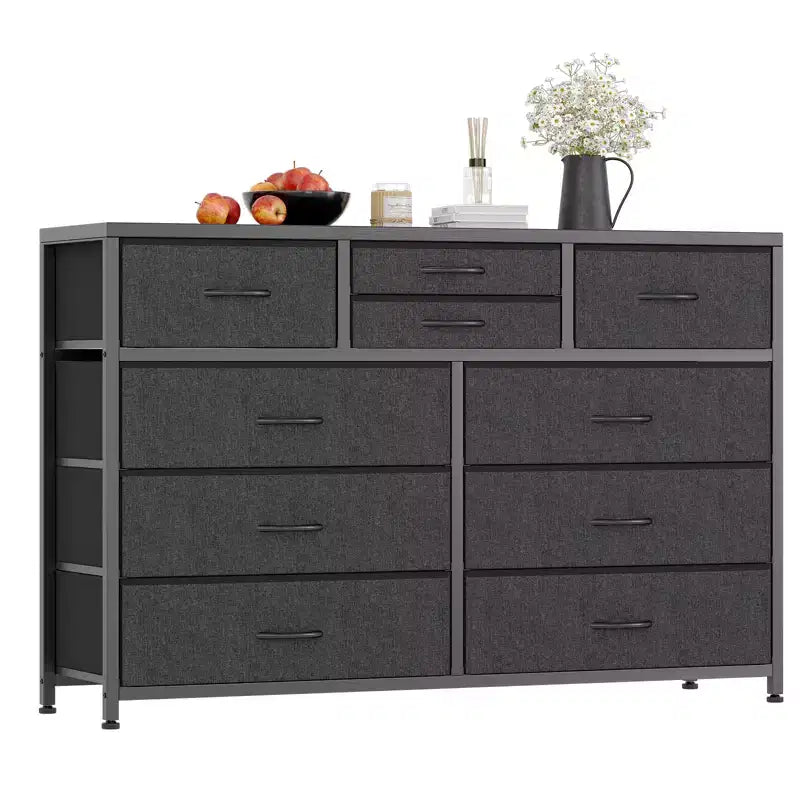 Commode à 10 tiroirs pour chambre, commode avec bacs en tissu, meuble TV pour téléviseurs jusqu'à 5 pouces, organisateur de rangement