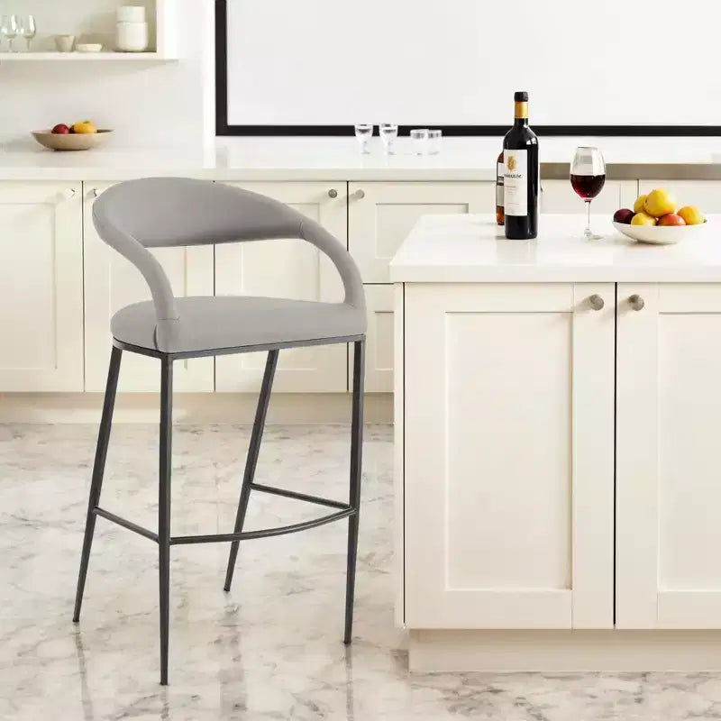 HomeRoots Chaise de bar basse 30" en similicuir et fer gris clair et noir
