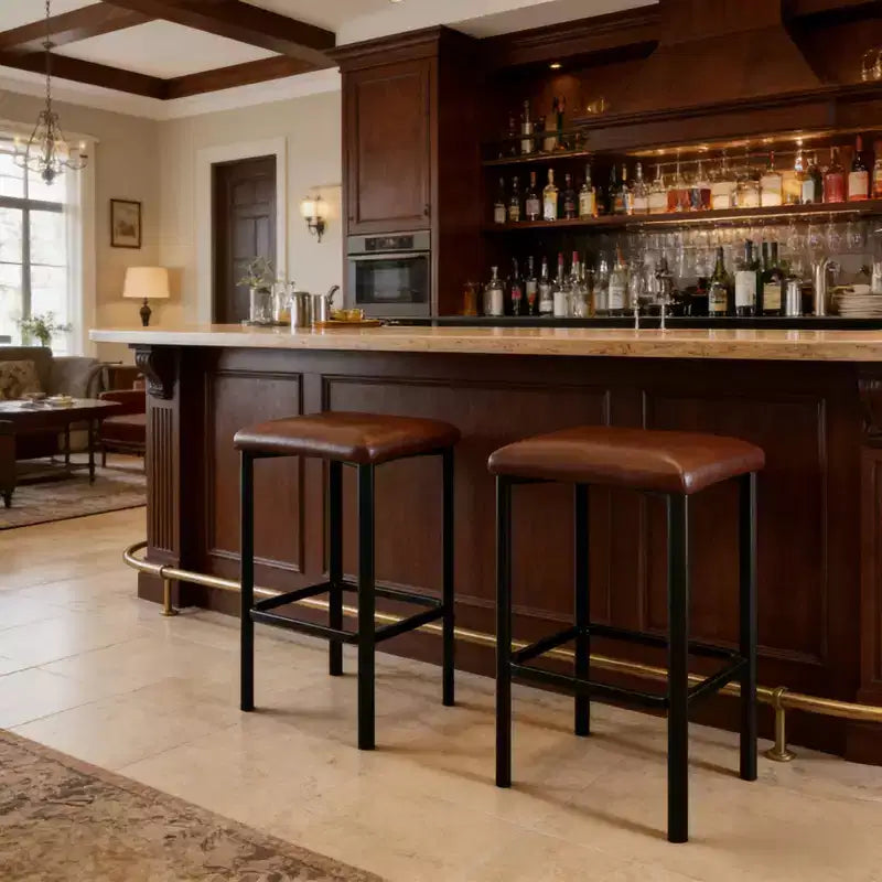 24 tabourets de bar avec revêtement en cuir PU de 5 cm d'épaisseur pour îlot de cuisine, comptoir de bar