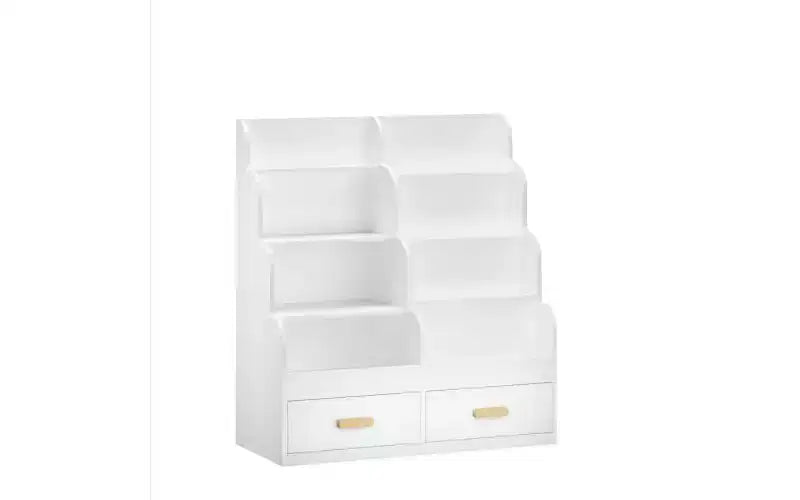 Étagère à livres pour enfants avec 2 tiroirs de rangement, bibliothèque frontale et organisateur de jouets, blanc