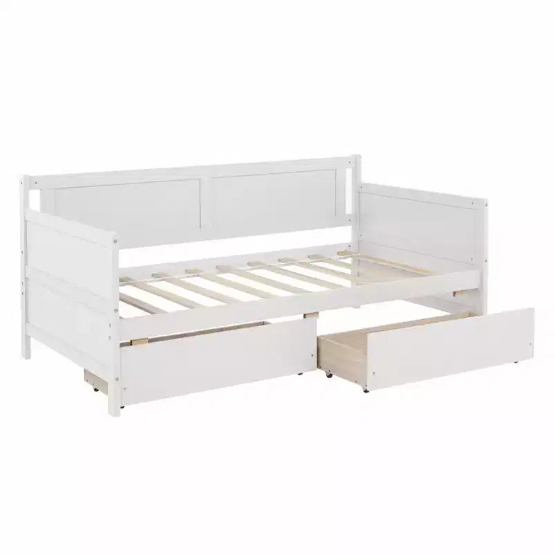 Lit de repos double avec deux tiroirs de rangement, Lit plateforme en bois avec rangement pour chambre à coucher