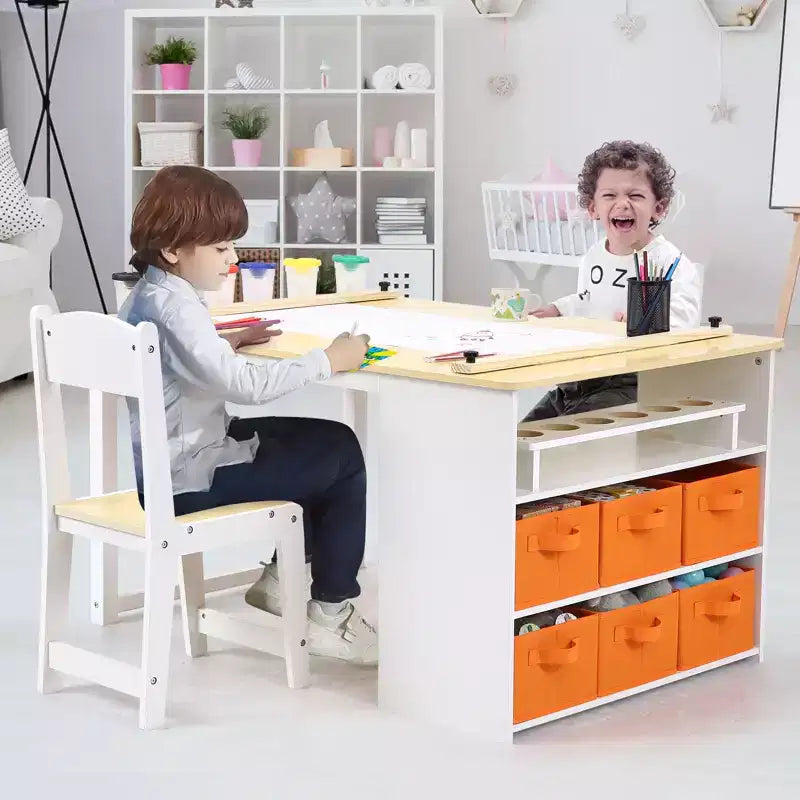 Table et ensemble de tabourets d'art CuisinSmart pour enfants, table d'activités en bois pour tout-petits avec bacs de rangement, bureau de dessin, artisanat en bois pour enfants
