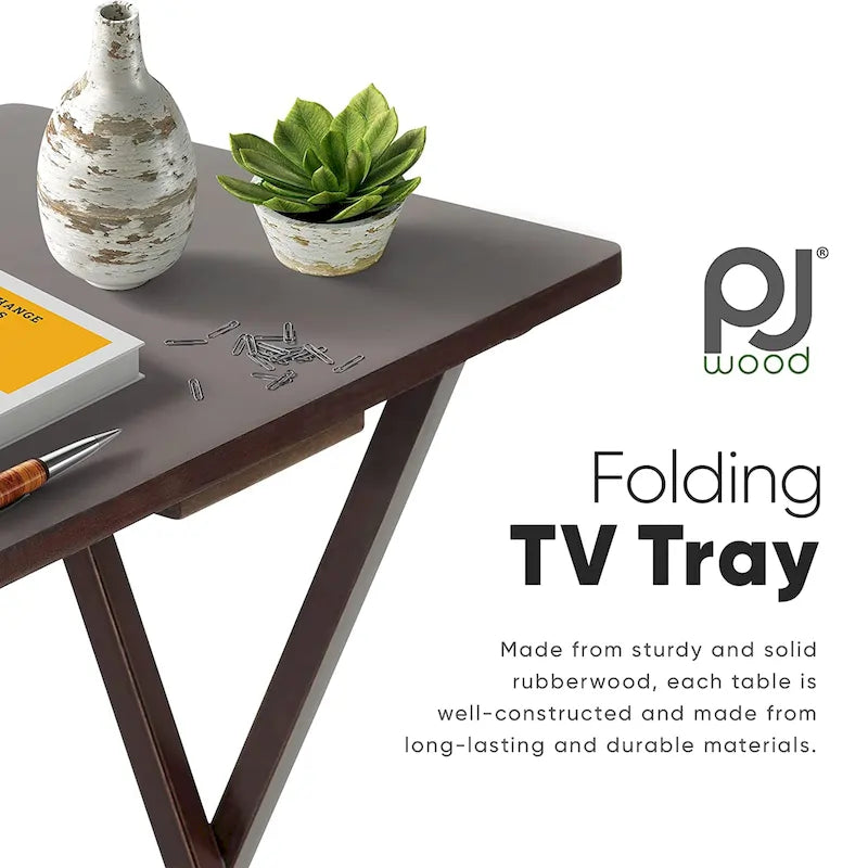 Tables de service pliantes pour télévision PJ Wood avec support de rangement compact, expresso, ensemble de 5 pièces - 36.38