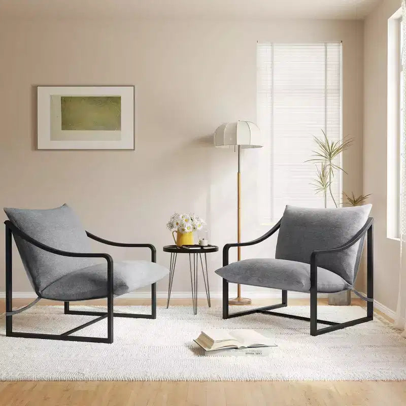 Fauteuil d'appoint Sling, 2 chaises de salon à structure métallique avec coussin amovible, fauteuil d'appoint pour cour, balcon, chambre