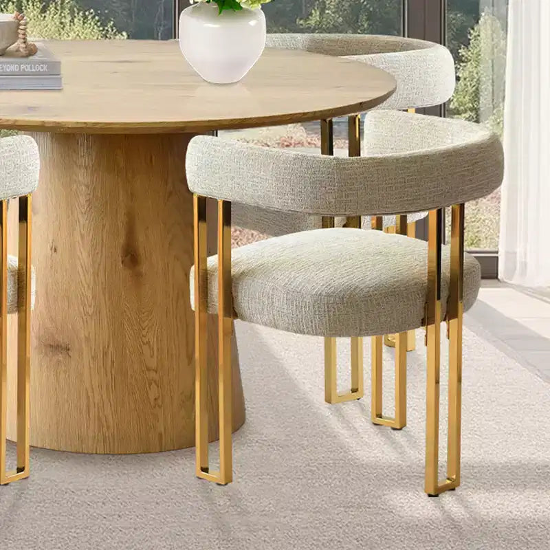Ensemble table à manger ronde extensible en ovale avec 4 fauteuils en velours, design piédestal moderne, jusqu'à 8 personnes - Panipeachy