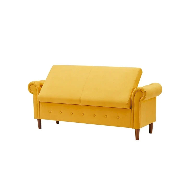Banc de rangement pour chambre, bout de lit, accoudoirs roulés, canapé ottoman en velours, long banc