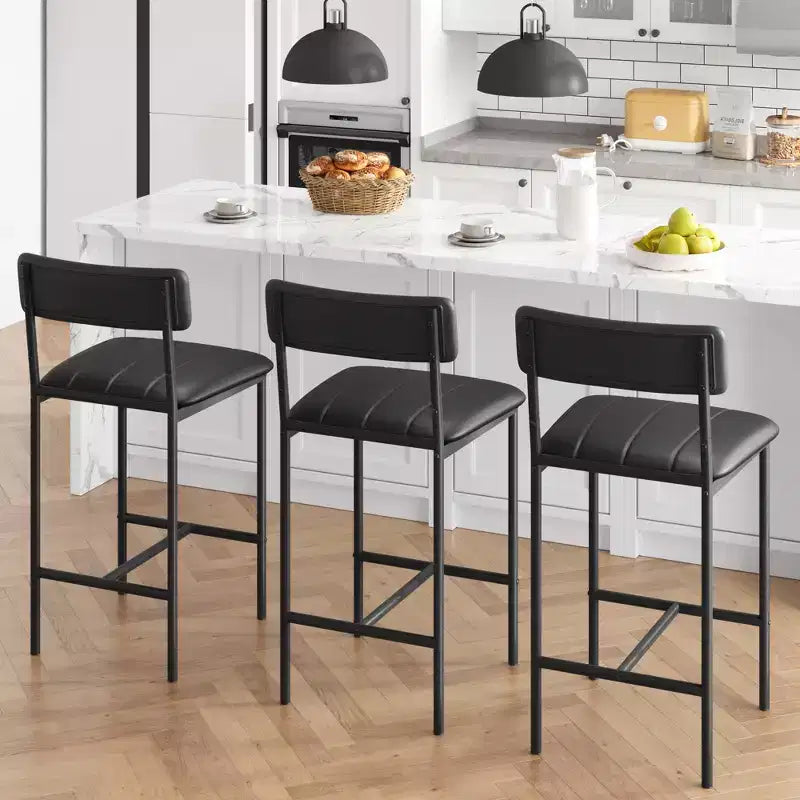 Lot de 2 tabourets de bar en cuir PU et métal, chaises de bar rembourrées avec repose-pieds, lot de chaises de salle à manger pour petit espace, appartement, noir
