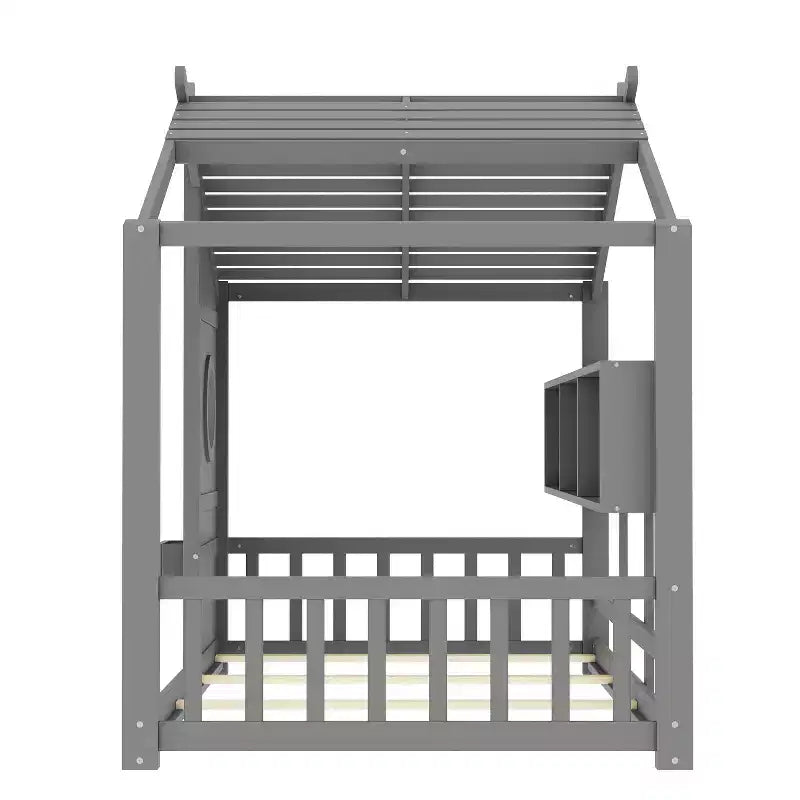 Lit cabane cabane Montessori pour enfant avec étagère de rangement - ModernLuxe