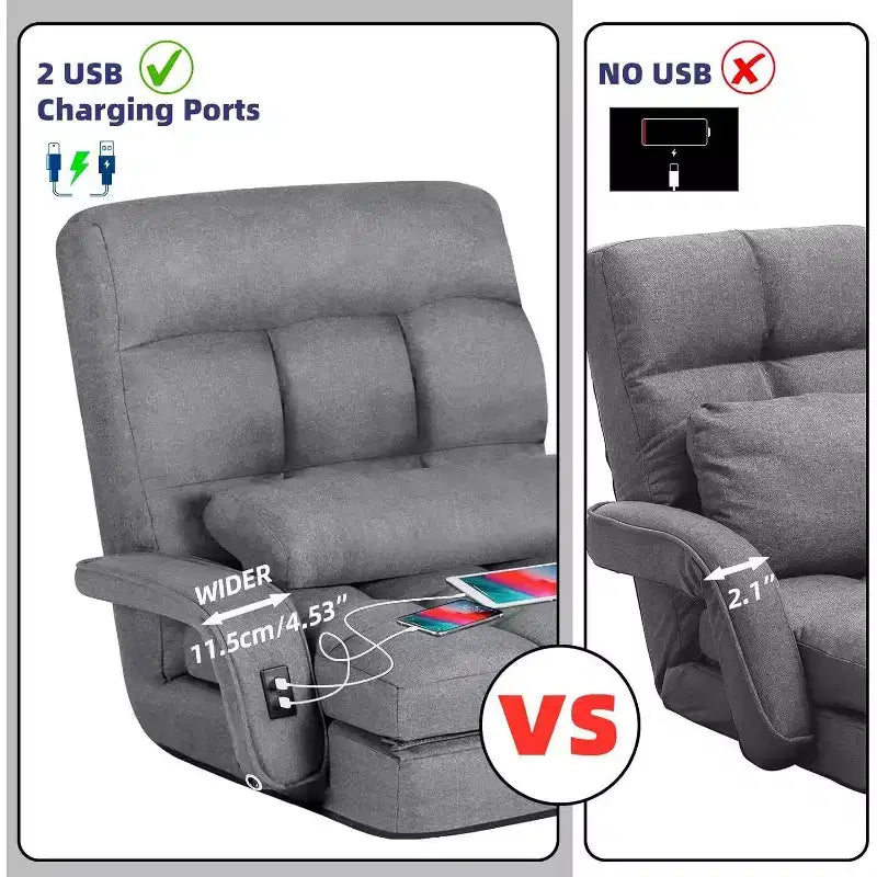 TYBOATLE Canapé-lit pliant avec USB, chaise de couchage convertible avec dossier réglable sur 5 positions, petit canapé confortable pour chambre à coucher, appartement, dortoir Gris
