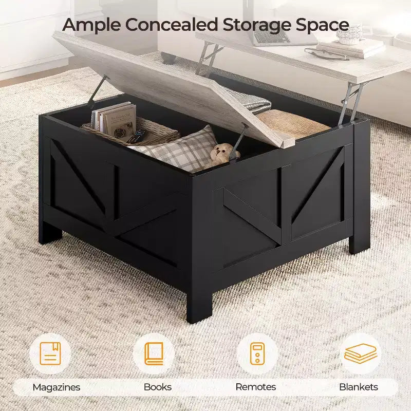 Table basse relevable en bois Yaheetech avec compartiments cachés pour salon ou réception