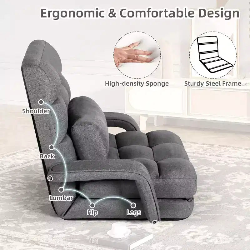 TYBOATLE Canapé-lit pliant avec USB, chaise de couchage convertible avec dossier réglable sur 5 positions, petit canapé confortable pour chambre à coucher, appartement, dortoir Gris