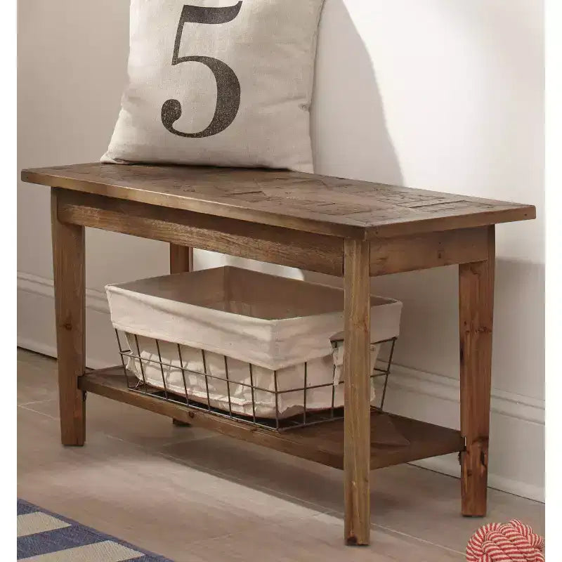 Banc Alaterre Revive 36 po en bois massif, capacité de poids de 136 kg, entrée, salon, étagère de rangement, décor rustique industriel, naturel