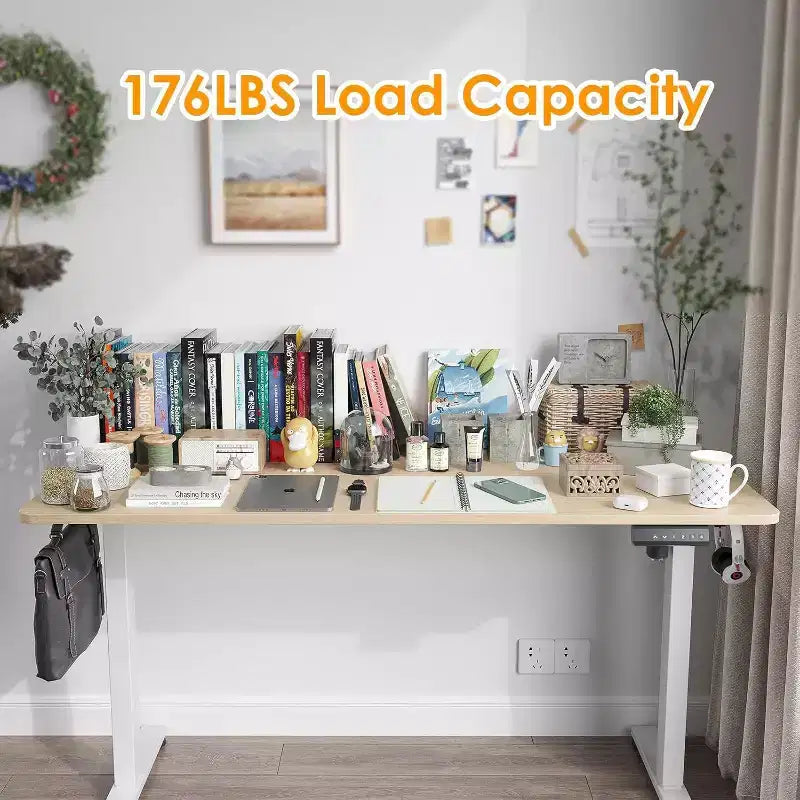 PexFix Bureau assis-debout électrique 55 x 24 avec plateau Nature, hauteur réglable, pour ordinateur, pour la maison ou le bureau, avec plateau assemblé