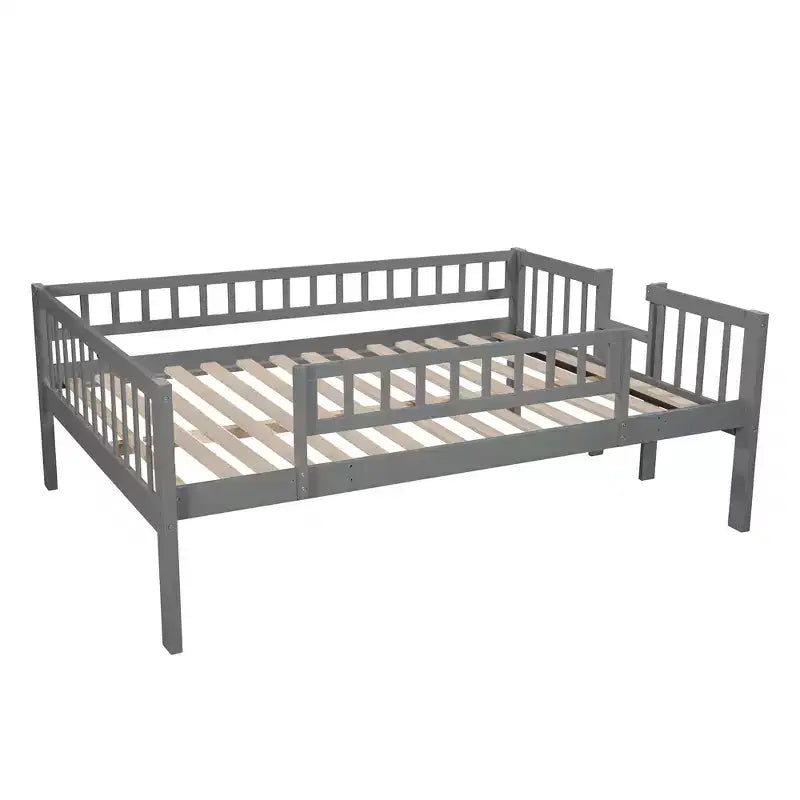Lit superposé triple pour deux personnes avec échelle convertible et toboggan, lit triple avec barrières de sécurité, blanc/gris/espresso - ModernLuxe