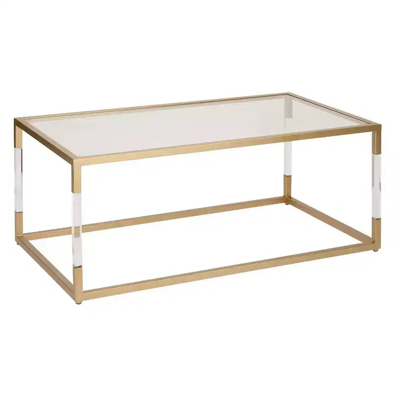 Table basse en métal et verre doré - Olivia & May : Cadre en fer élégant, aucun assemblage requis, design contemporain