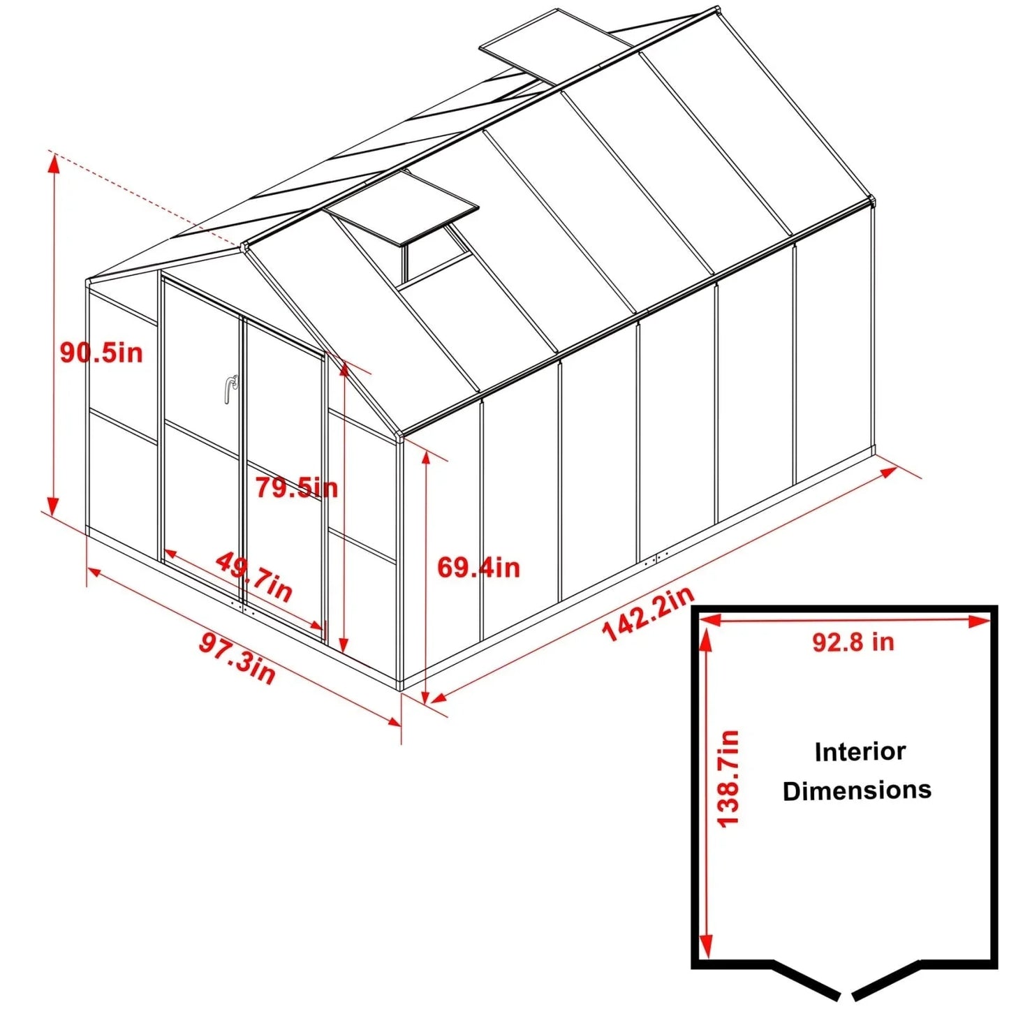 Serre de jardin aluminium VEIKOUS avec évent de toit réglable et porte verrouillable Grise